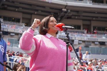Mayor Bowser saying Play Ball at Nationals Park on Opening Day