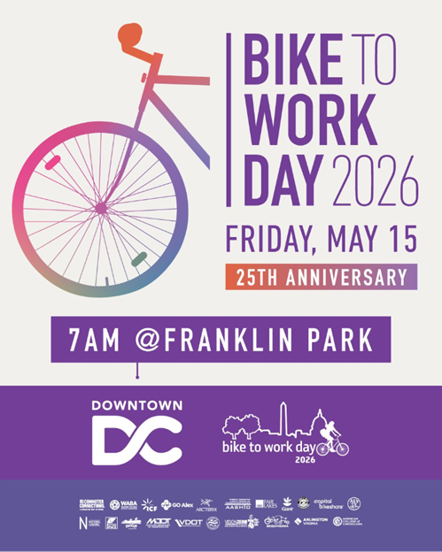On Friday, May 15 the Downtown DC BID will host Bike to Work Day 2026 at Franklin Park. 