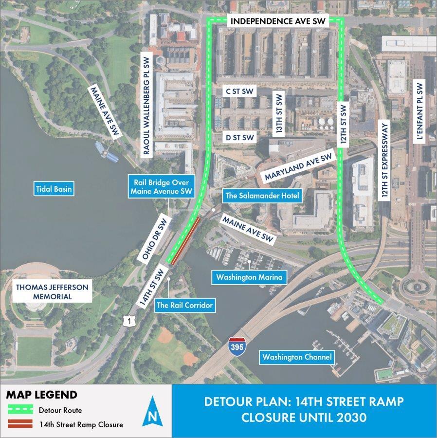 Detour Map for 14th Street SW Ramp