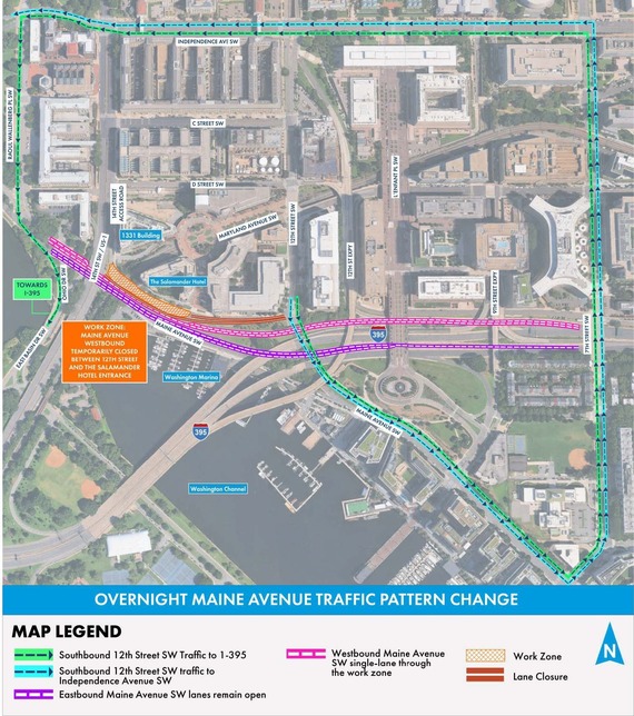 Overnight Maine Avenue SW Traffic Pattern Change