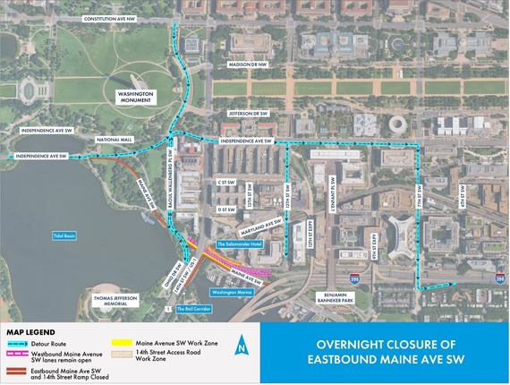 Overnight Closure of Eastbound Maine Avenue SW