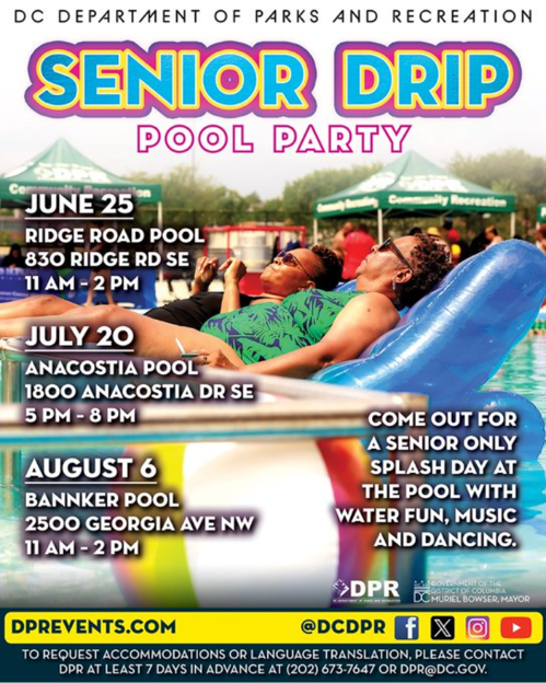 Next week is the first Senior Drip pool party for DC seniors.