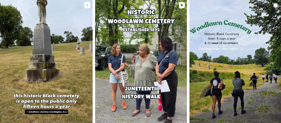 Collage of Instagram posts related to Woodlawn Cemetery