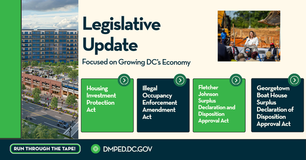 Graphic image displaying four legislative items DMPED introduced to council