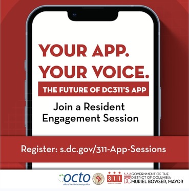 Image promotes the upcoming 311 app virtual engagement session. 