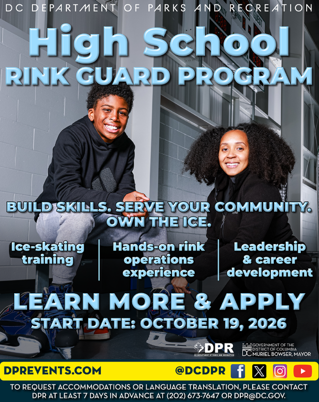 Image promotes DPR's volunteer High School Rink Guard Program.