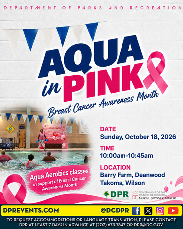 Image promotes DPR's Aqua in Pink Breast Cancer Awareness Month event happening on Sunday, October 18. 