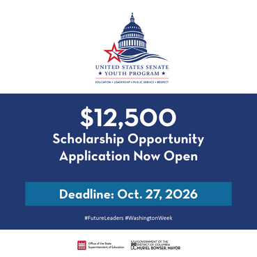 Image states that applications are open for the United States Senate Youth Program until October 27.