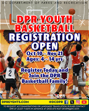 Image announces that registration is now open for DPR's youth basketball league. 