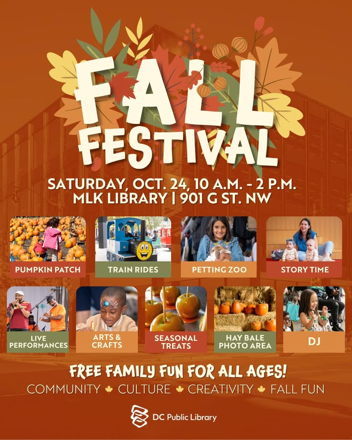 Image promotes the DC Public Library's Fall Festival on Saturday.