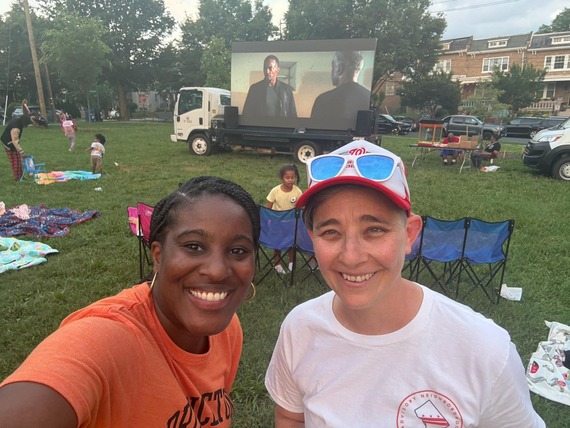 Commissioner Cava and constituent, Councilmember Christina Henderson, at movie night July 2nd