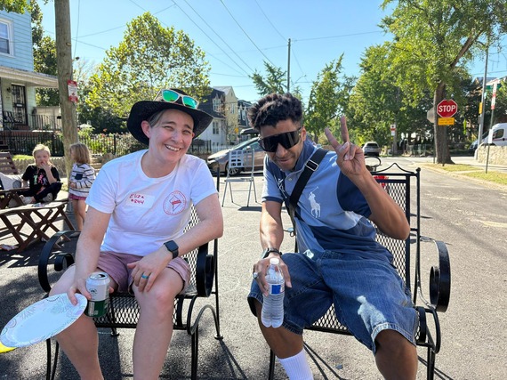 Commissioner Cava and a neighbor at our block party in early October