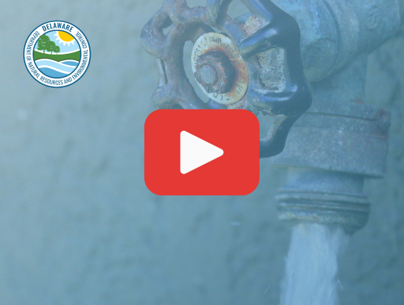 DNREC logo, spigot with water coming out and YouTube playback button