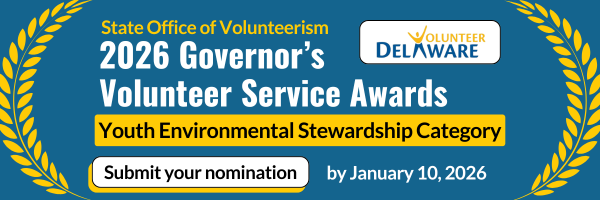A graphic promoting the 2026 Governor’s Volunteer Service Awards for Youth Environmental Stewardship, with nominations due Jan. 10, 2026.