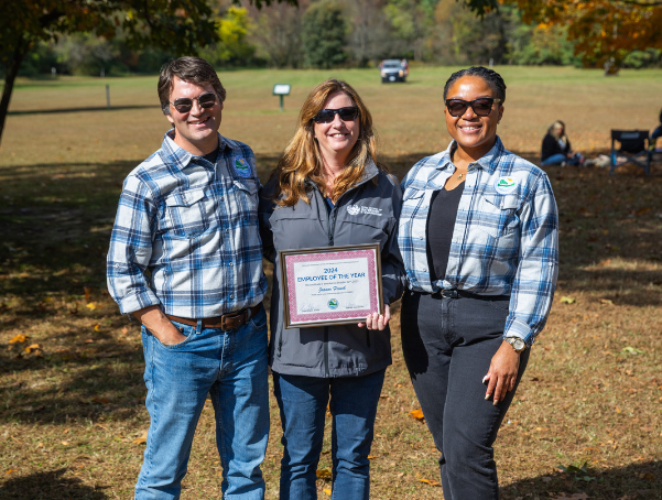 DNREC Secretary Patterson, Employee of the Year Joanna French and Deputy Secretary Dayna Cobb.