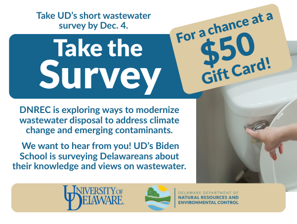 Clickable graphic to take UD's Wastewater Survey for a chance to win $50.