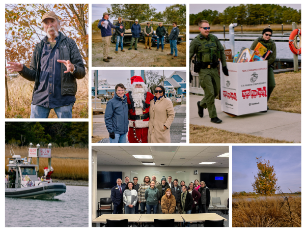Collage of recent Field Trip Fridays including DNREC secretary with staff and partners. 