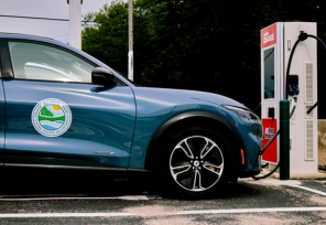 DNREC electric vehicle plugged in. 