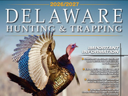 The cover of the 2026/27 Delaware Hunting and Trapping Guide features a photo of a wild turkey by April Doyle