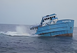 A large boat sinks.
