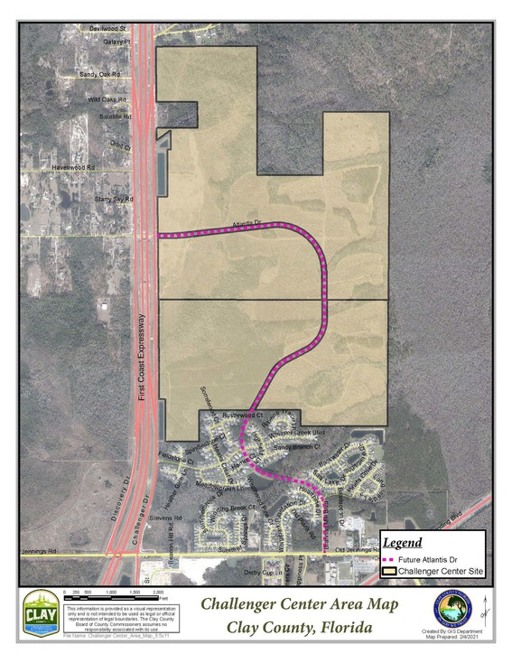 Conceptual map of Atlantis Drive and the Challenger Center in Middleburg/Oakleaf area