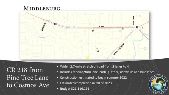 map of BTP project CR 218 from Pine Tree Lane to Cosmos Ave