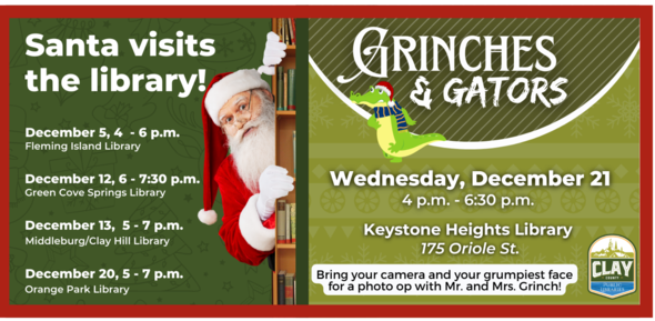 Santa visits the library - all but Keystone - Grinch visits Keystone