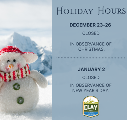 holiday hours - closed December 23-26 and January 2