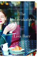 The Unbreakables by Lisa Barr woman sitting in cafe looking out window with coffee cup in hand and pastry on table