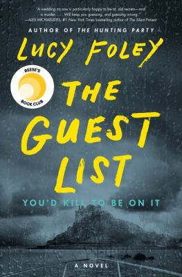 The Guest List by Lucy Foley storm with front of boat facing island in distance with building at top of hill