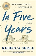 Book Cover-In Five Years by Rebecca Serle Image of drawn suspension bridge in background