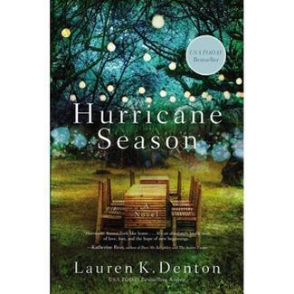 Book Cover- Hurricane Season by Lauren K. Denton Image of table and chairs sitting outdoors with light strings in the trees over the table