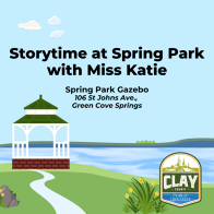 Text-Storytime at Spring Park with Miss Katie, Spring Park Gazebo, 106 St. Johns Ave. Green Cove Springs, Image-path to a Gazebo next to a river