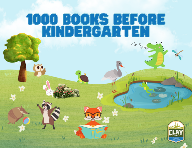 1000 books before kindergarten animal graphics of owl, turtle, alligator, dragonfly, bunny, stork, frog, armadillo, racoon, and fox