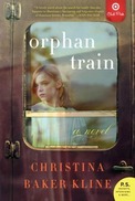 Book Cover: Orphan Train by Christina Baker Kline Image: Ypung girl looking out of a train window with landscape reflected in the the glass