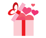 box lid tilted with hearts floating out of box.