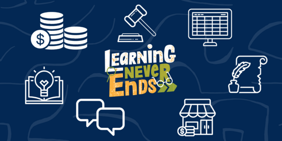 Learning Never Ends Finance, Lawyer, Computer, History, Small Business, Speech Bubbles, Education