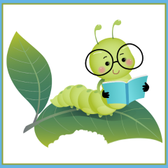 Caterpillar holding book on a leaf