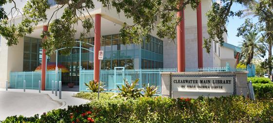 Photo of main library sign and front of building
