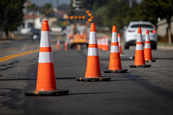 Road closure with orange cones