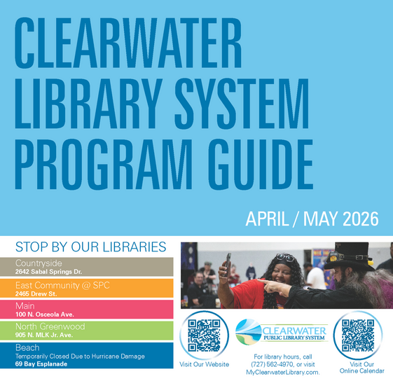 This is the cover of the Library System Program Guide that says Clearwater Library System Program Guide