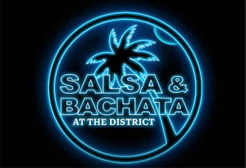 This a flyer that says Salsa & Bachata at the District