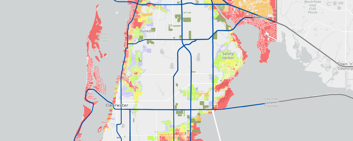 Section of evacuation zones showing Clearwater, Florida