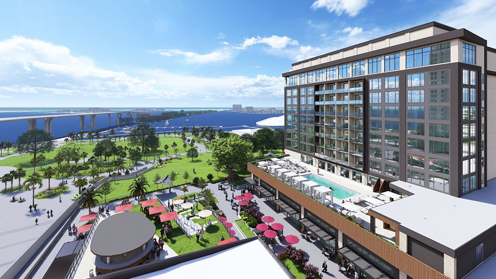 Rendering of the Ballad Hotel looking over Coachman Park