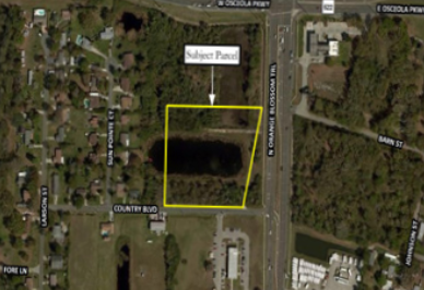 Aerial Photo of State of Florida Surplus Properties 4.34 acres at 2892 North Orange Blossom Trail Kissimmee, Florida.