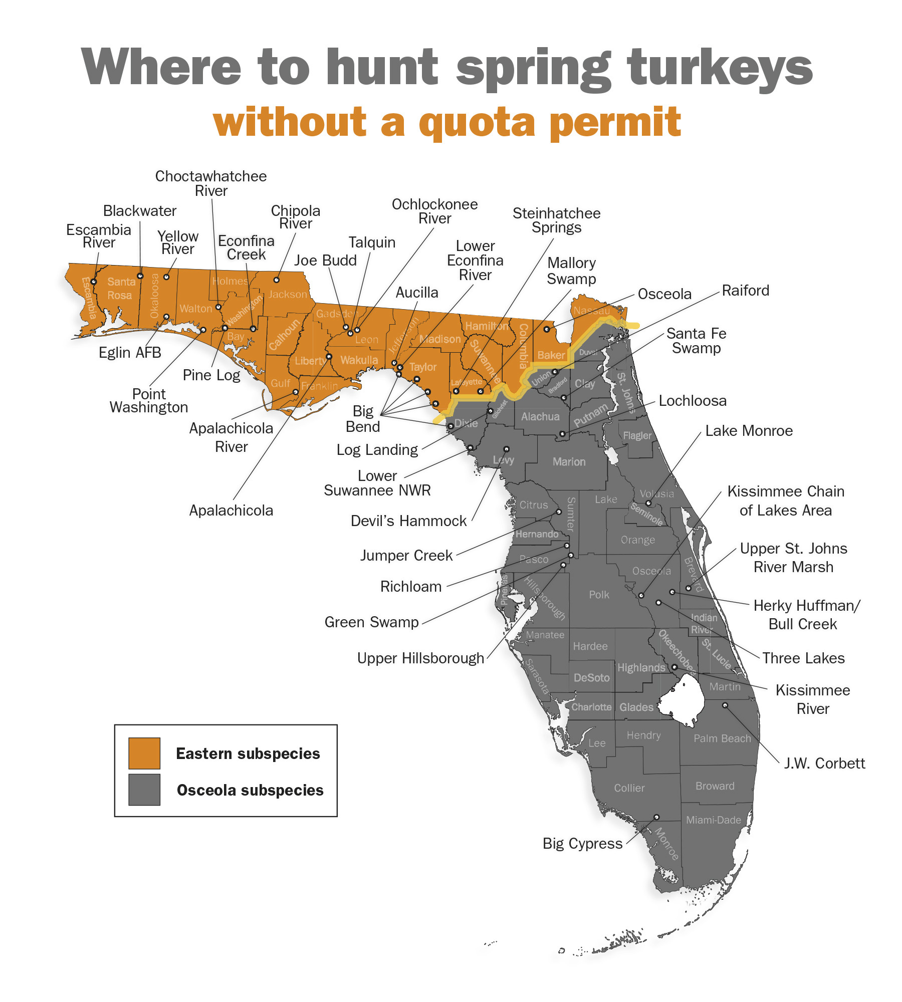 Where to hunt spring turkeys without a quota permit