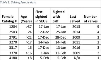 Calving female data