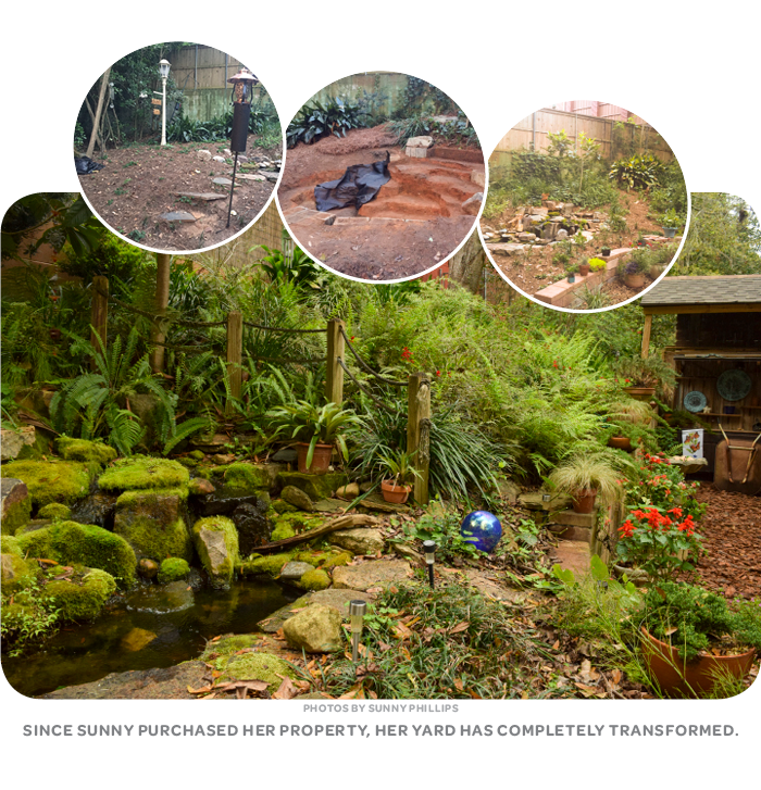 Since Sunny purchased her property, her yard has completely transformed.