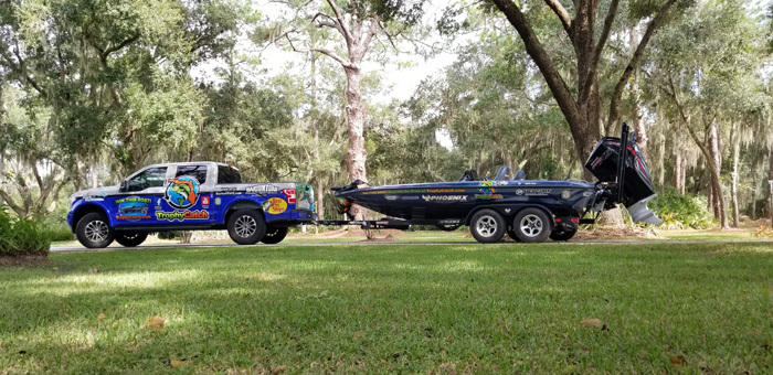 truck and trailer with boat