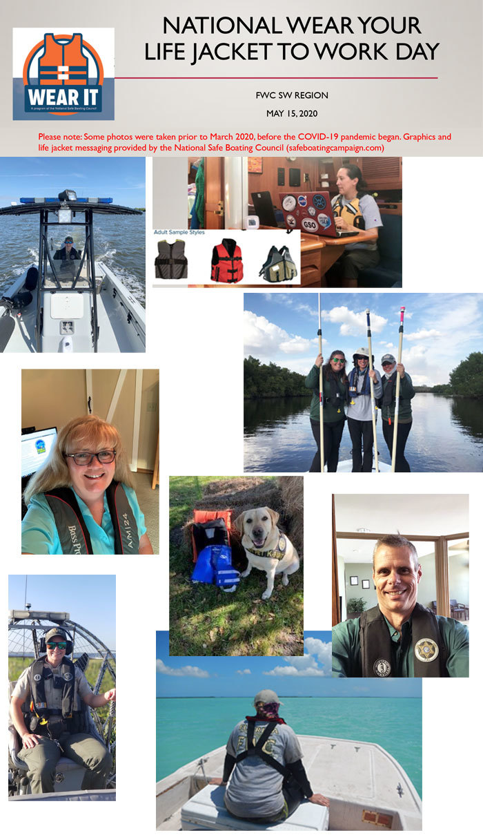 employees wearing lifejackets montage